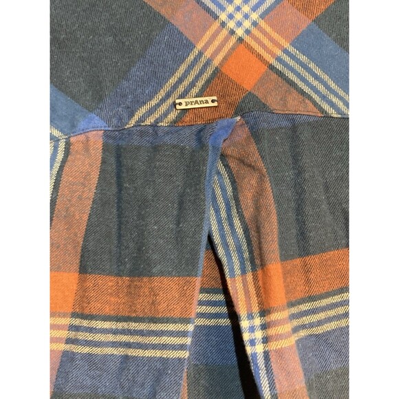 prAna Button Up Oversize Plaid Flannel Tunic Shirt Womens Small Blue Orange - Picture 7 of 9